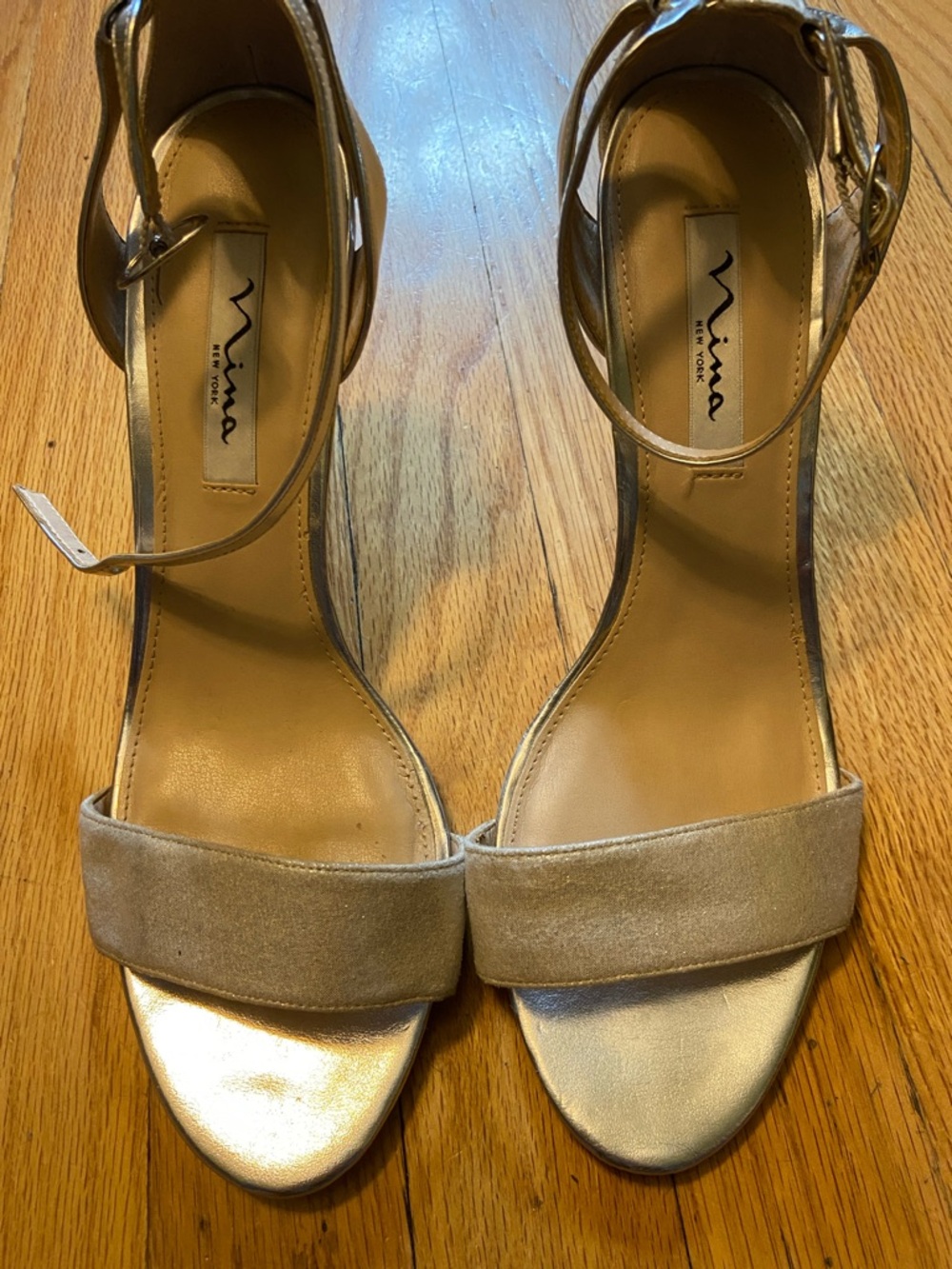 Nina Metallic Silver Ankle-Strap Heels